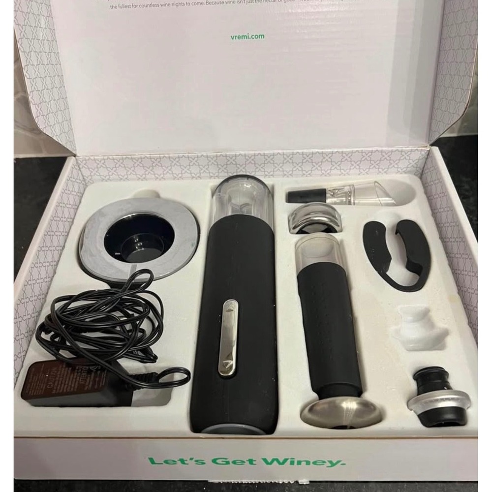 Vremi Wine O'Clock Kit Electric Wine Opener Set with Aerator and Vacuum Stopper